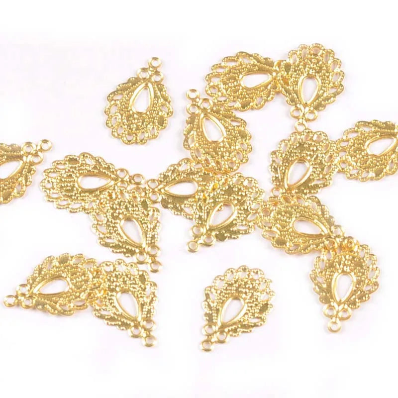 19x12.5mm 50pcs Metal Crafts Gold Silver Filigree Wraps Flower Connectors Pendants For DIY Jewelry Findings Scrapbook yk0778 Qme gold