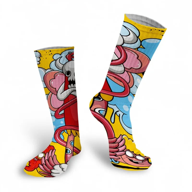 Mens Sock Funny Cartoon Doodle Pattern Hip Hop Cool Socks Women Happy Qme style13 One Size China Mainland