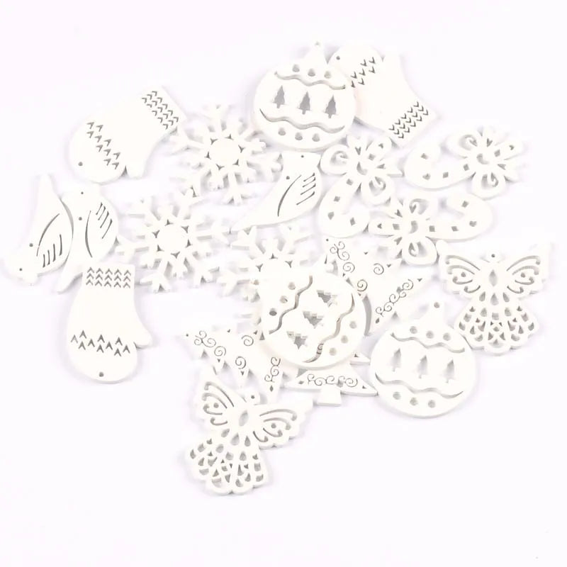 20pcs white Angel/Snowflake/Christmas tree Wood DIY Christmas Tree Ornament Scrapbooking Decoration Ornament m2268 Qme