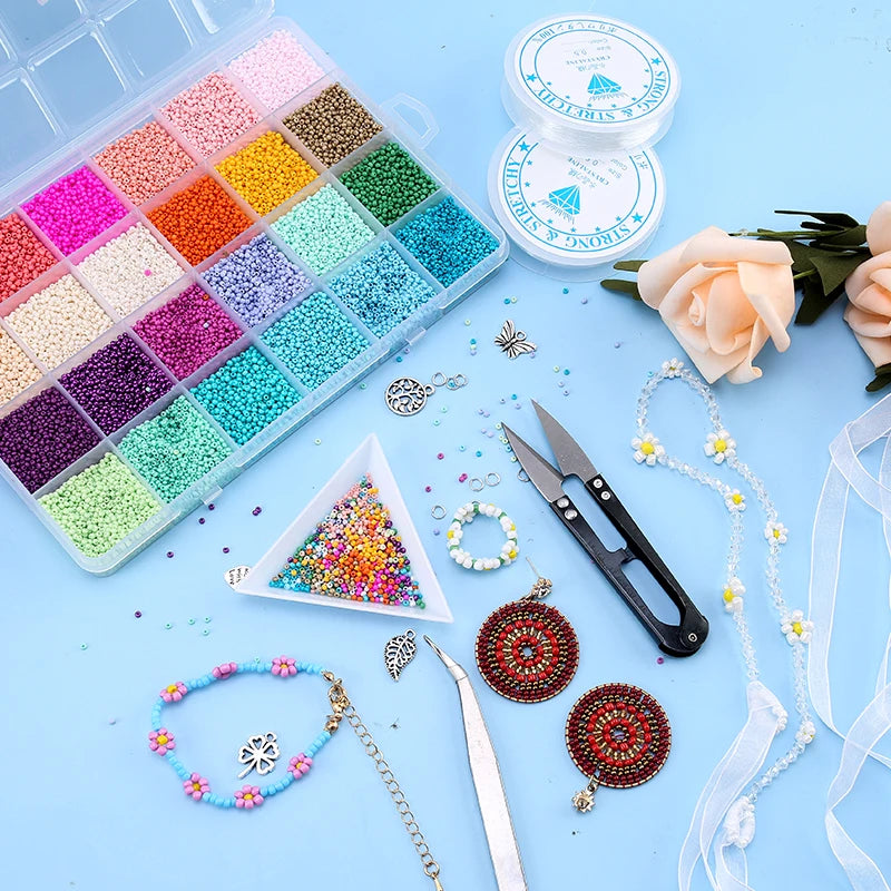2mm Colored Seed Beads Kit Small Glass Beads Acrylic Letter Bead Set With Organizer Box For Jewelry Making Necklace Bracelet DIY Qme
