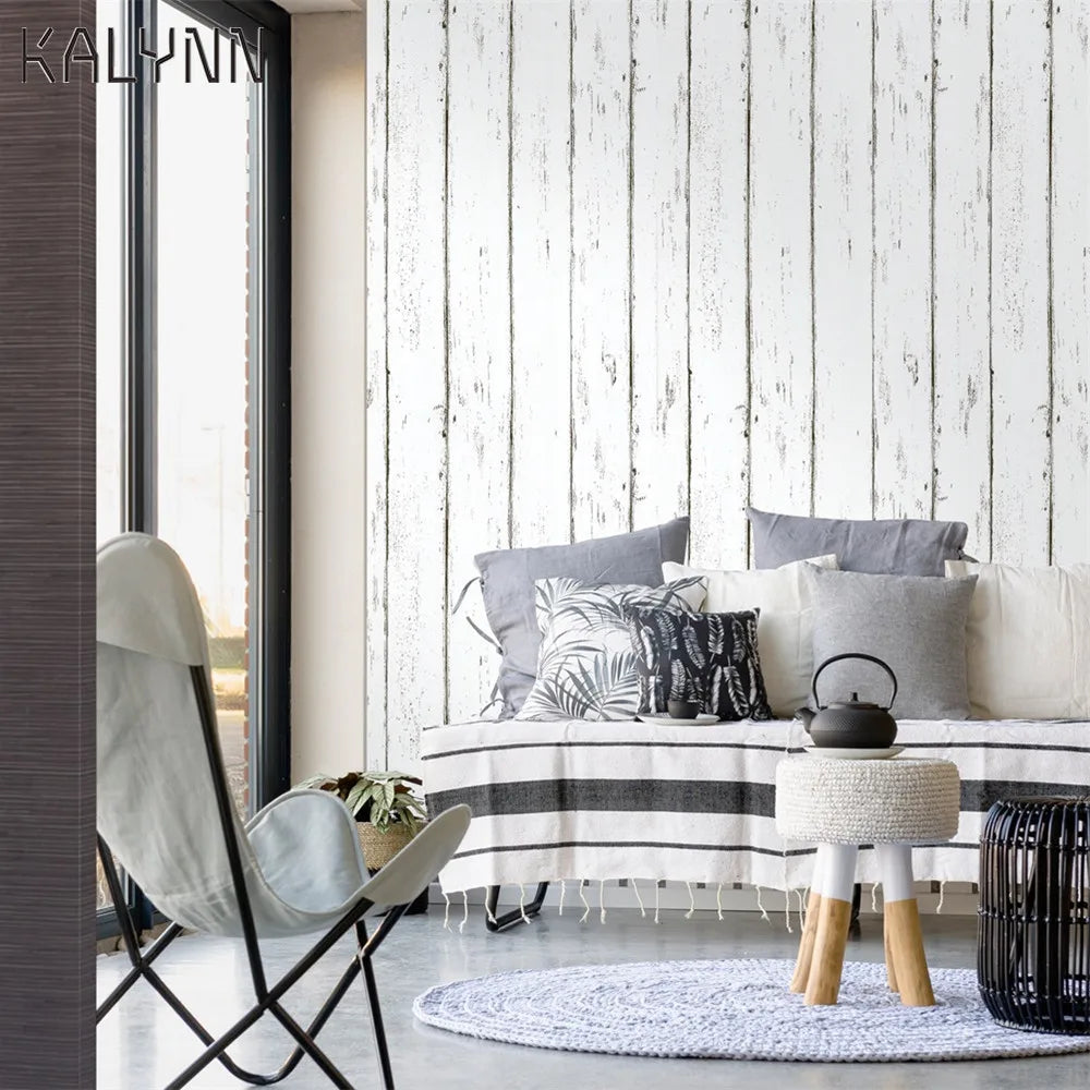 Vintage Imitation Wood Wallpaper Vertical Striped DIY Wall Paper Qme