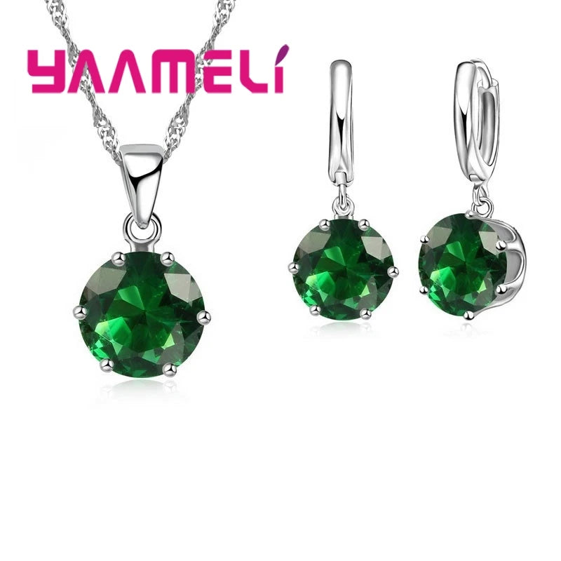 Jewelry Gift Set Cubic Zircon 925 Sterling Silver Color Pendant Necklace Necklace Crystal Women Wedding Engagement Accessory Qme