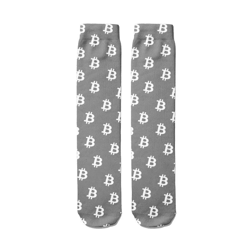 Creative Bitcoin Print Socks Men Women Breathable Middle Tube Unisex Qme style3 One Size China Mainland