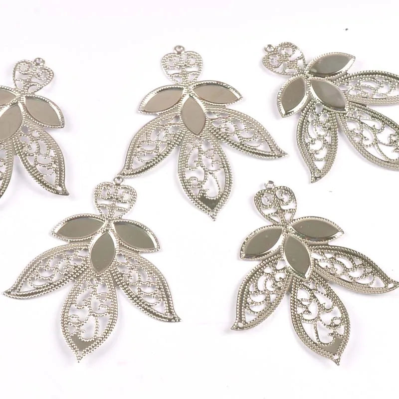 Gold Silver Leaf Flower Connectors Filigree Wraps For DIY Scrapbook Home Decor Embellishments Metal Crafts 10pcs 68x55mm yk0774 Qme