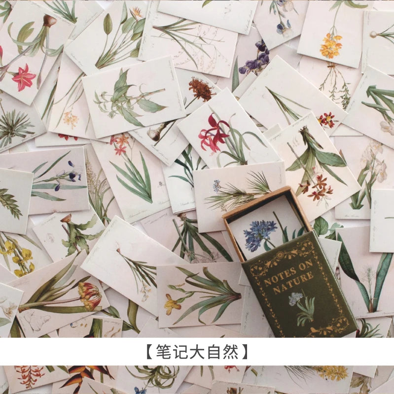 100pcs/Box Vintage Paper Kraft Cardstock Scrapbooking/Card Making/Journaling Project DIY Diary Decoration LOMO Card Van Gogh Qme Green plant flowers