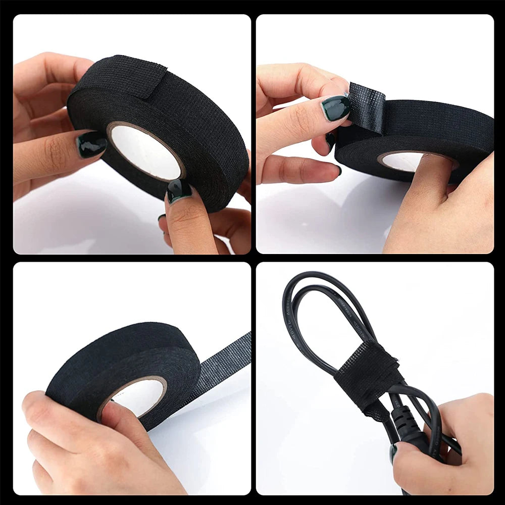 1-4pcs 15/25M High Temp Wire Harness Wrapping Tape Self-Adhesive Automotive Wiring Harness Fabric Tape for Car Noise Damping Qme