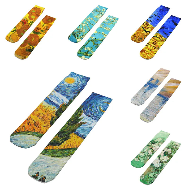 Van Gogh Mural World Famous Painting Sunflower Socks Men Novelty Qme