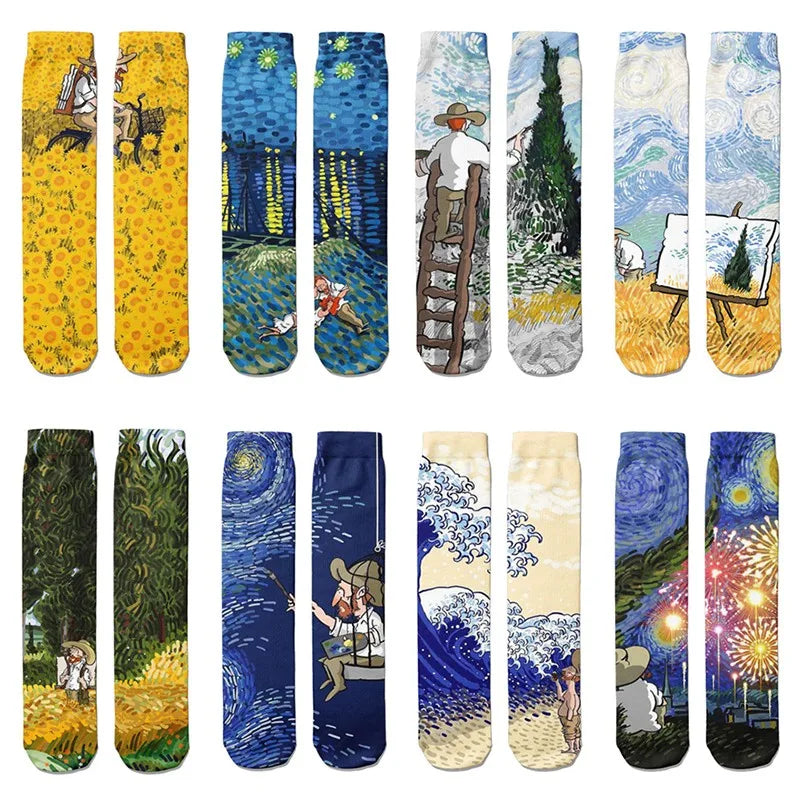 Creative Cartoon Van Gogh Cotton Socks Female Kawaii Spring Fall Qme