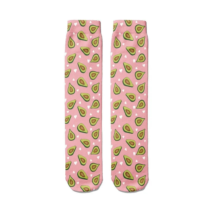Kawaii Women Cotton Cartoon Fruit Straight Socks Avocado Breathable Qme style5 One Size China Mainland