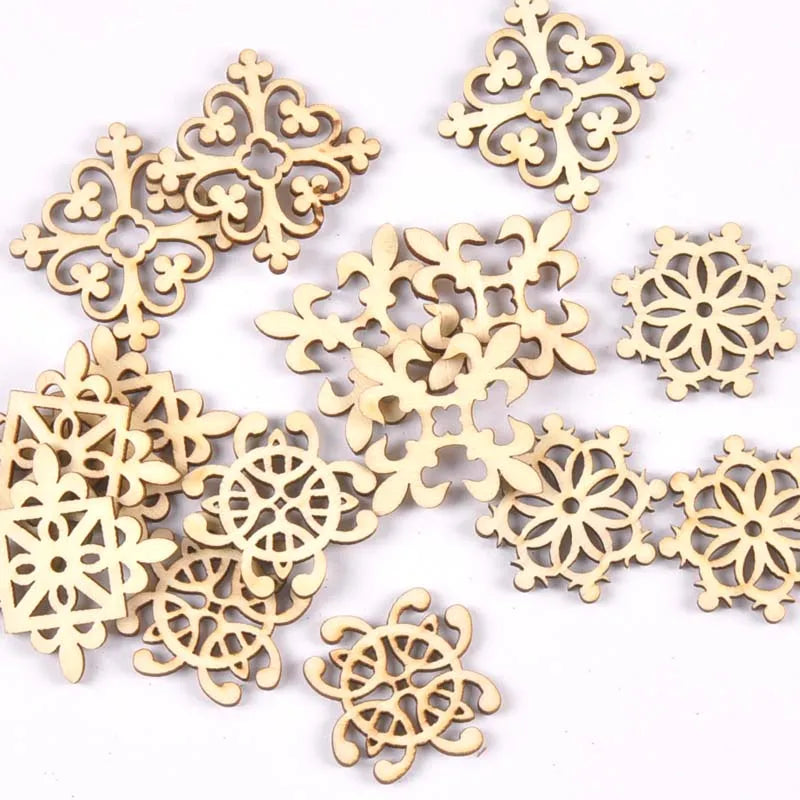 20Pcs 29mm Natural Wood Crafts DIY Scrapbooking Handmade Accessory Flower Lace Pattern Wooden Ornaments Home Decor Arts m2208 Qme