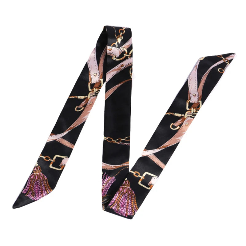 Print Flower Small Scarf Women Handle Bag Ribbons Fashion Head Long Qme