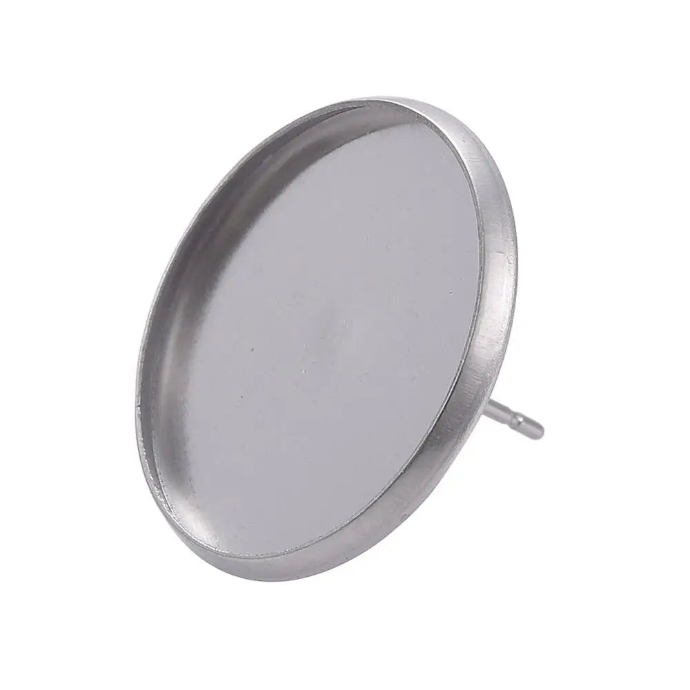 PandaHall 20-50Pcs Stainless Steel Surgical Blank Stud Earring Cabochon Settings Post Cup Bezel Setting for Jewelry Making Qme