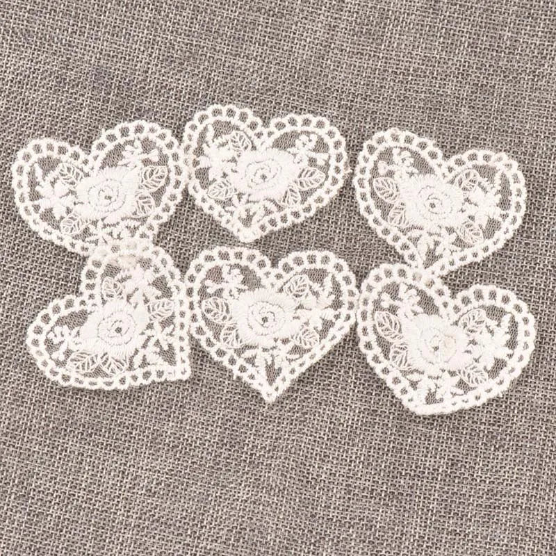 10Pcs Heart Embroidery Lace Applique Mesh Trim White Patch For Garment Accessories Decoration Sew On Guipure Lace Fabric c0991 Qme L
