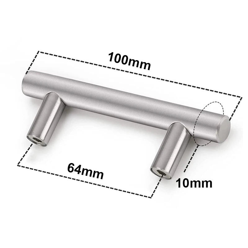 Kitchen Cabinet Pulls Furniture Drawer Handles Stainless Steel T Bar Straight Wardrobe Door Knobs Black Silver Cupboard Handle Qme silver 64mm