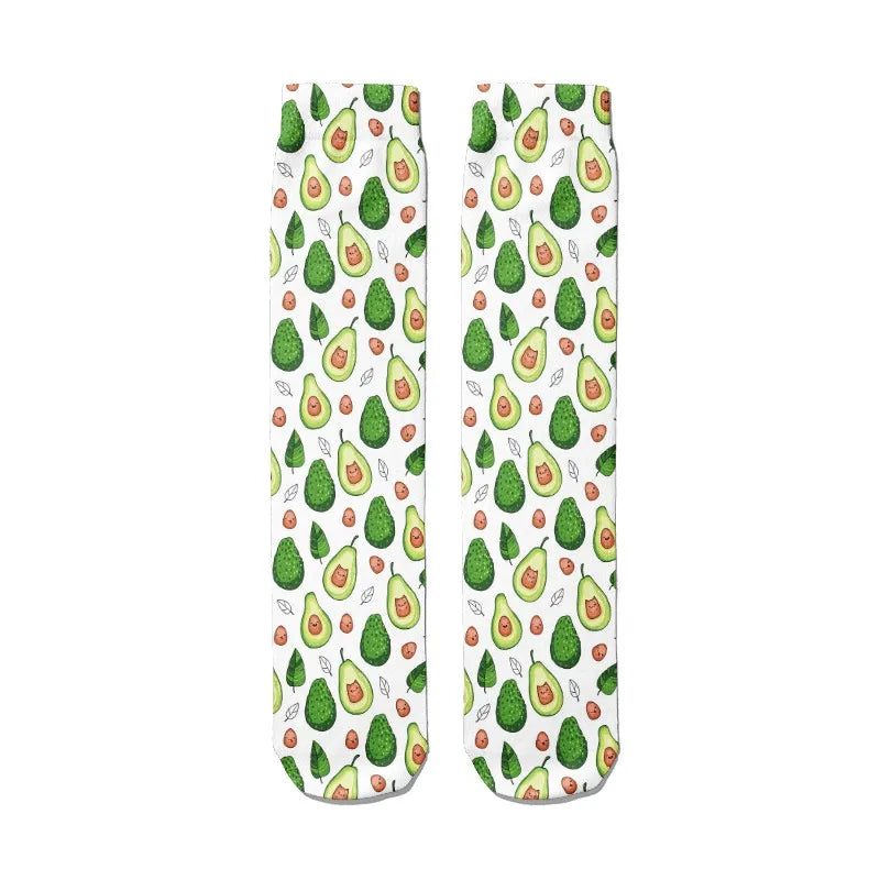 Kawaii Women Cotton Cartoon Fruit Straight Socks Avocado Breathable Qme style3 One Size China Mainland