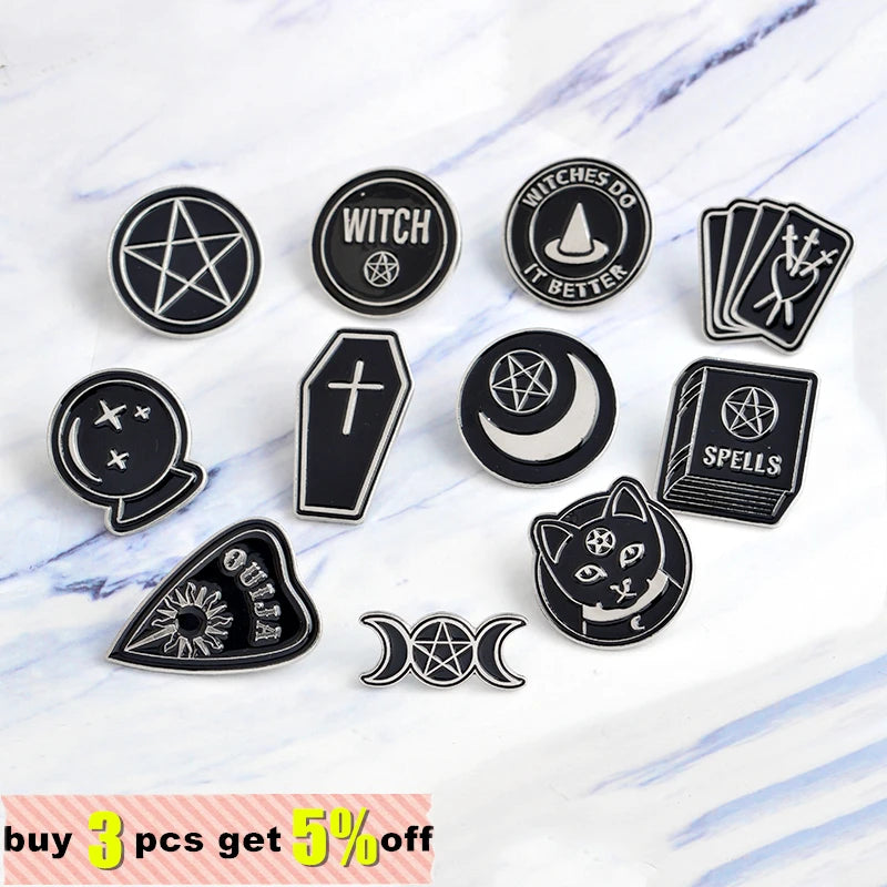 Handmade Punk Witch Ouija Moon Tarot BooK New Goth Style Lapel Enamel Pins Badge Denim Jacket Jewelry Gifts Brooch for Women Men Qme