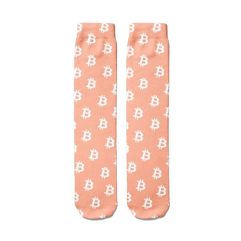 Creative Bitcoin Print Socks Men Women Breathable Middle Tube Unisex Qme style2 One Size China Mainland