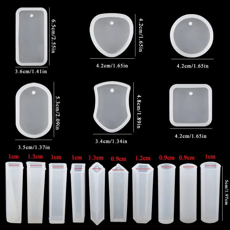 Epoxy Silicone Mold Set Jewelry Casting Mold Kit with Hand Drill, Glitter Sequins and Tools for Pendant Earring Keychain Making Qme 13