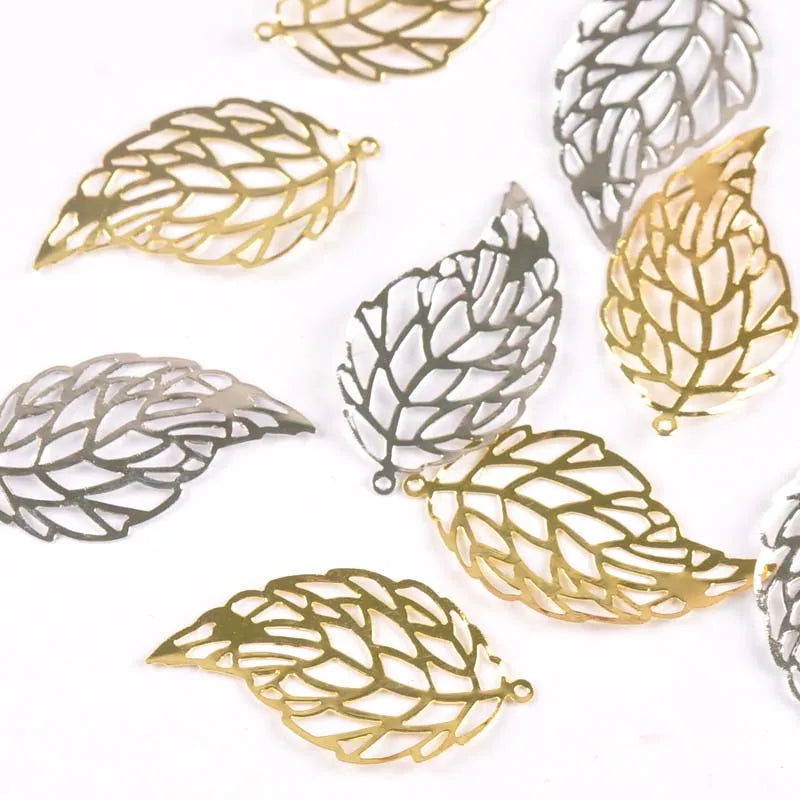 20pcs Metal Crafts Gold Silver Leaf Filigree Wraps Flower Connectors For DIY Scrapbook Home Decoration Handcraft 41x22mm yk0775 Qme