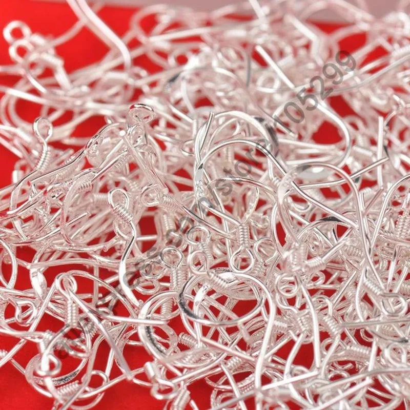 200PCS Earring Making Wholesale 18mm 925 Sterling Silver Color Stamp Earring French Hooks Beaded Ball Jewelry Accessory Findings Qme Non Bead