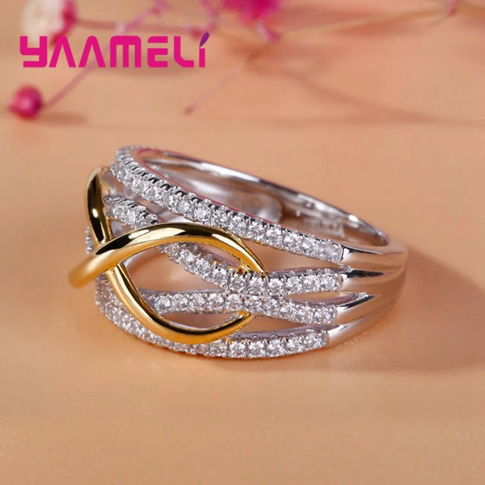 Infinity Love Ring 925 Sterling Silver Color Shining Cubic Zircon Bowknot Letter 8 Eternity Promise Jewelry for Woman Girlfriend Qme