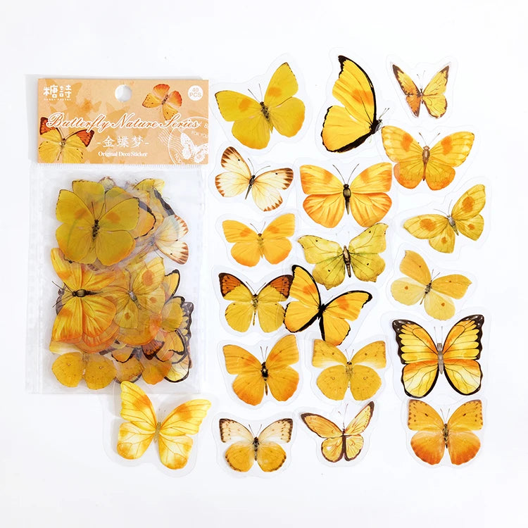 40Pcs/lot Butterfly Deco Stickers Scrapbooking Bullet Journaling Toy Retro Craft Deco Album DIY Stationery Stickers Waterproof Qme C
