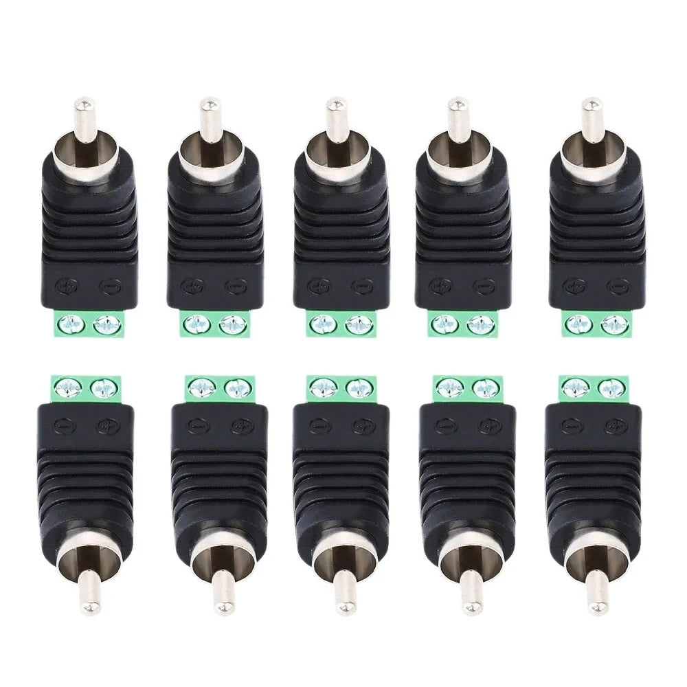 10PCS/LOT Coax Cat5 Cat6 to RCA Male Jack CCTV Camera Audio Terminal Plug Balun Connector Qme