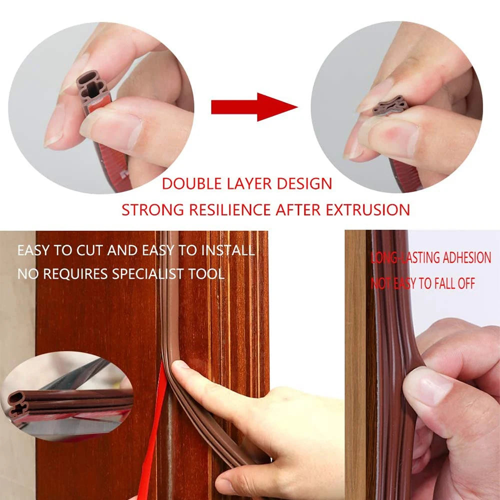 6M Silicone Rubber Sealing Strip Self Adhesive Doors Window Soundproofing Weather Stripping Gap Blocker I Type Insulation Tape Qme
