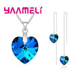 Love Heart Shape Women 925 Sterling Silver Color Bridal Jewelry Set For Wedding Fashion Crystal Pendants Necklaces Earring Set Qme Thread Blue
