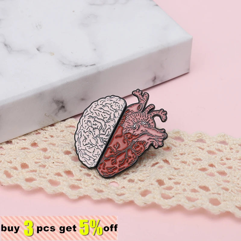 Heart and Brain Custom Enamel Pin Badge Human Heart Lapel Pin Brain Brooch Anatomy Art Jewelry Medical Anatomical Gift Wholesale Qme