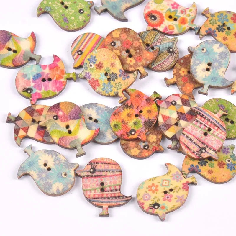 2 Hole Vintage Mixed Cartoon Painting Wooden Buttons For Clothes Sewing Crafts Scrapbooking DIY Kid Apparel Supplies 25pcs m1893 Qme