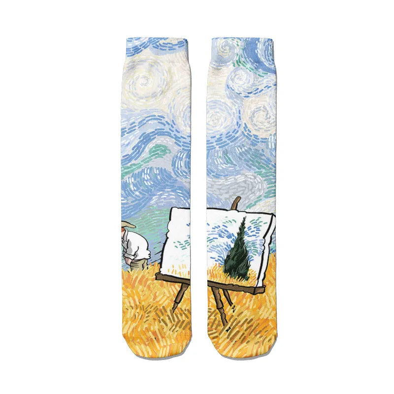 Creative Cartoon Van Gogh Cotton Socks Female Kawaii Spring Fall Qme style4 One Size China Mainland