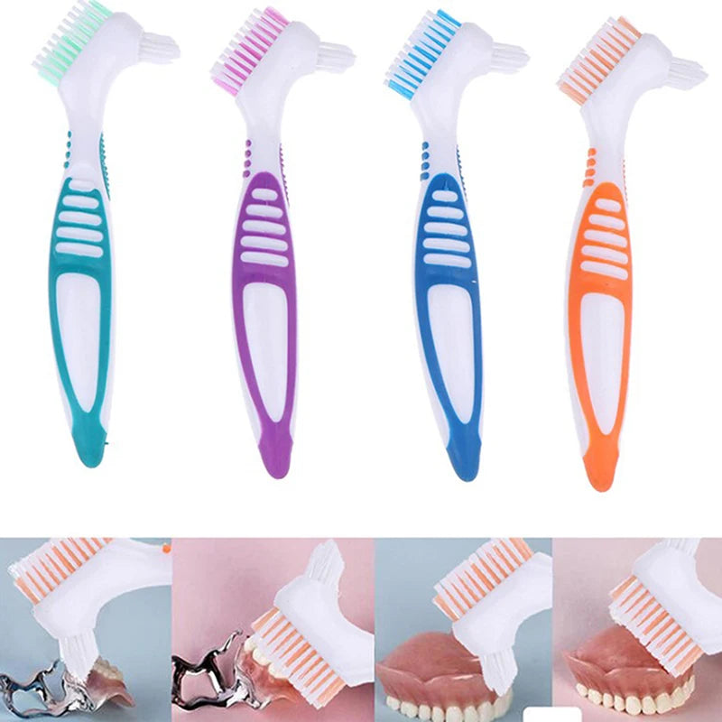 Denture Cleaning Brush Bristles Ergonomic Rubber Handle Multi-layered Qme