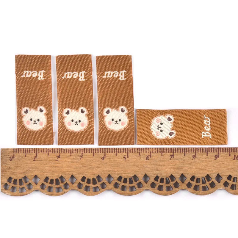 50Pcs Lovely Brown Bear Embroidery Labels For Sewing Accessories Bags Clothes Washable Care Tags Kids Garment Handmade DIY c3205 Qme 6