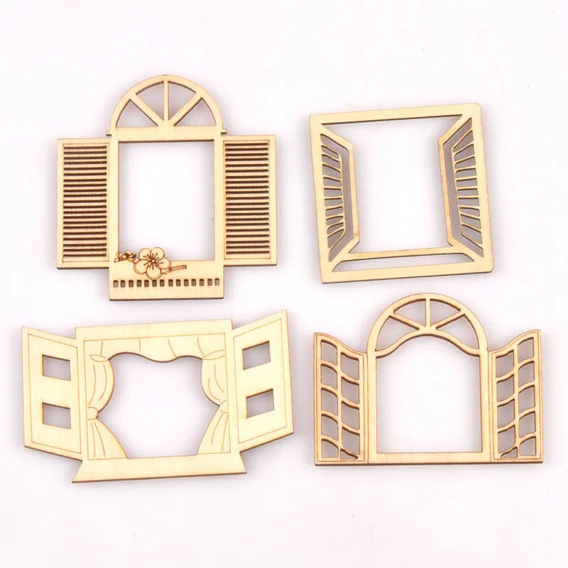 60-80mm Hollow Window Pattern Wood Slices DIY Crafts Scrapbook For Wooden Home Decoration Handicrafts Ornaments 4Pcs m2560 Qme