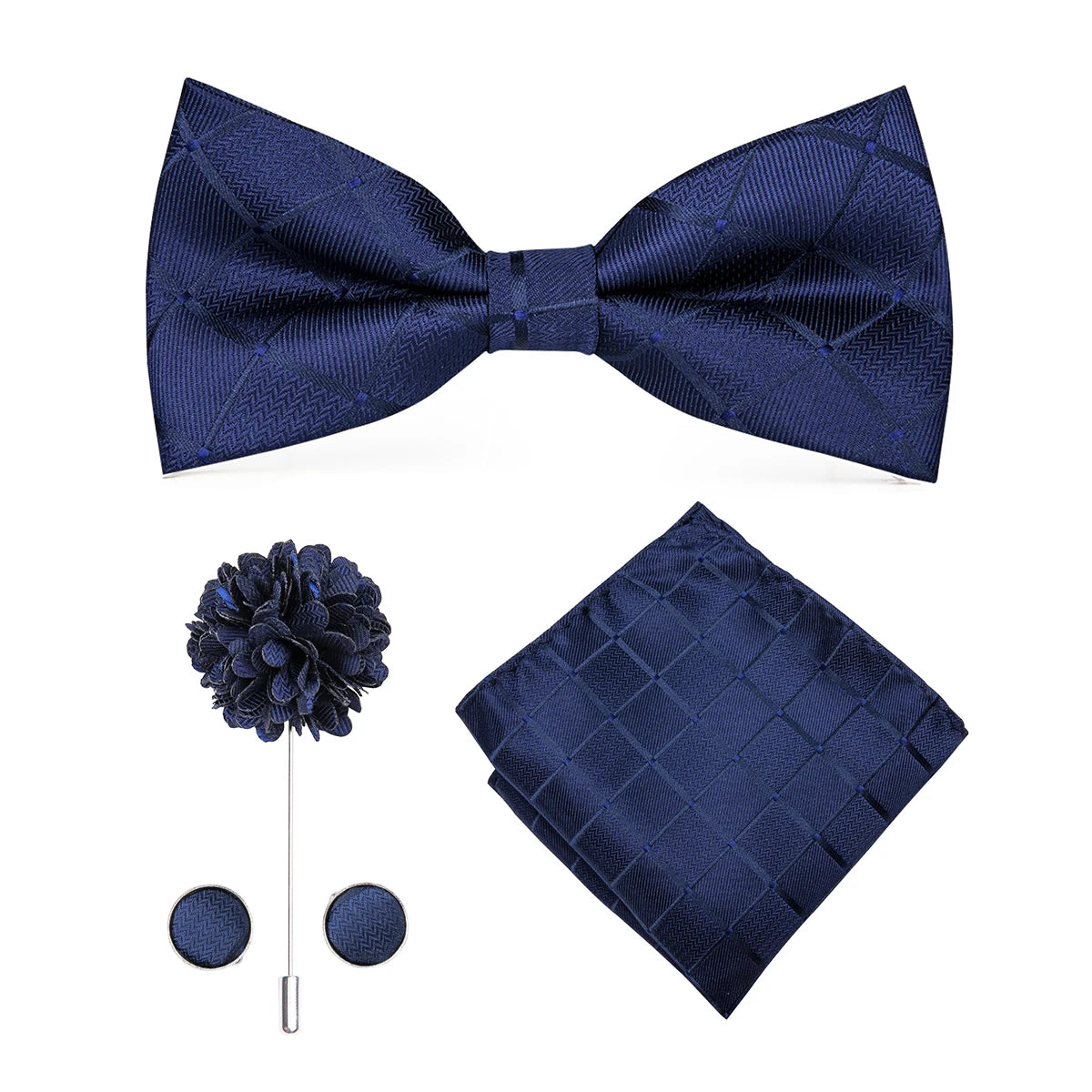 Hi-tie Silk Men's Bowtie Pocket Square Cufflinks Brooch Jacquard Qme LH0780-0045