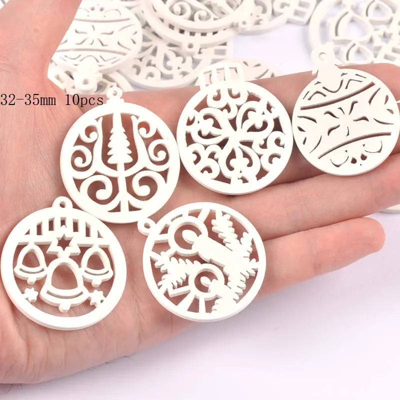 10/50pcs Wood Crafts white angels/stars/wood horse DIY Scrapbooking For Wooden Ornament Home Christmas Decorations m2265 Qme 32-35mm 10pcs