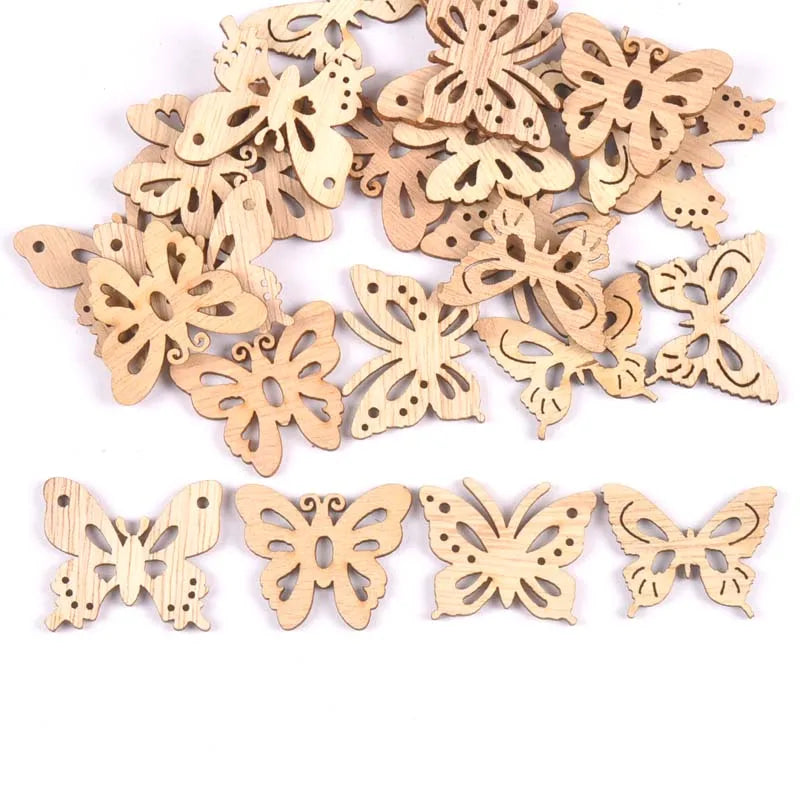 25Pcs Vintage Flowers/owls/leaves DIY Wooden Ornaments Scrapbook Craft Unfinished Natural Wood Slices For Home Decor m2731 Qme 30-35mm