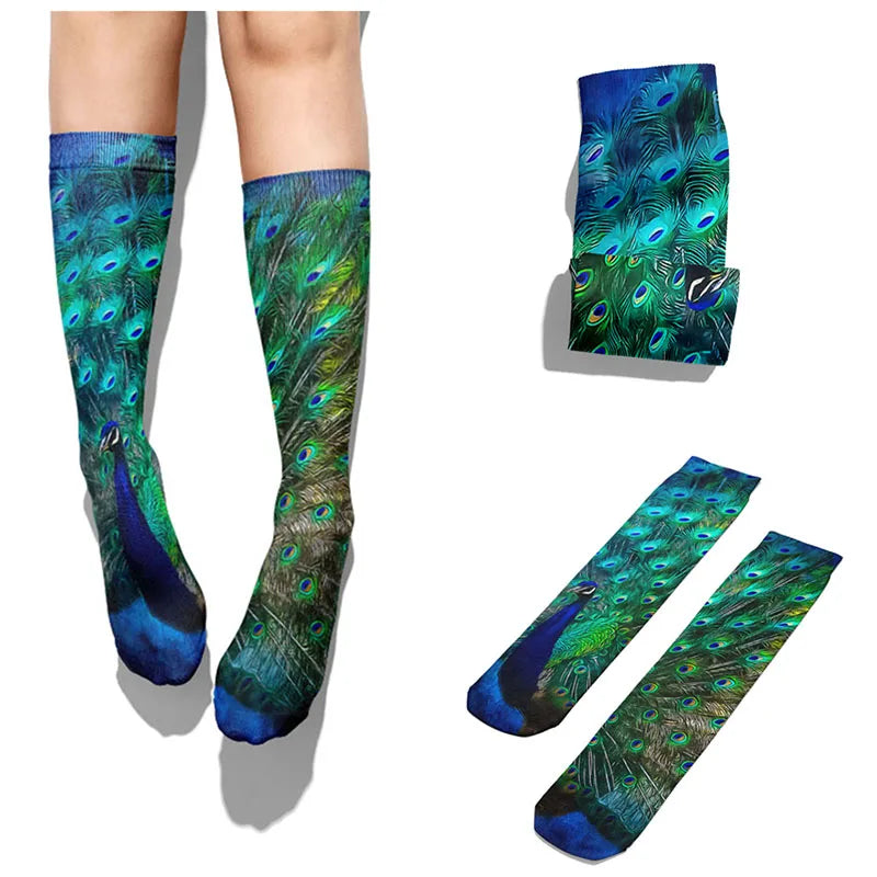 Novelty Funny Peacock Graphic Socks Women Straight Sock Unisex Qme