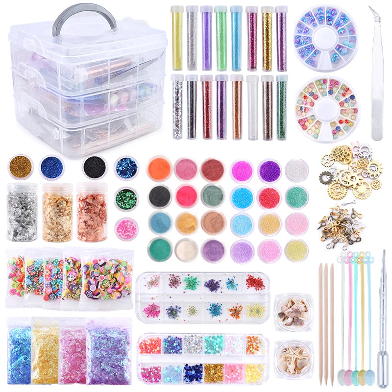 Resin Jewelry Making Kit Epoxy Resin Filling Material Set With Dried Flowers Glitter Powder For Resin Accessories Craft Supplies Qme