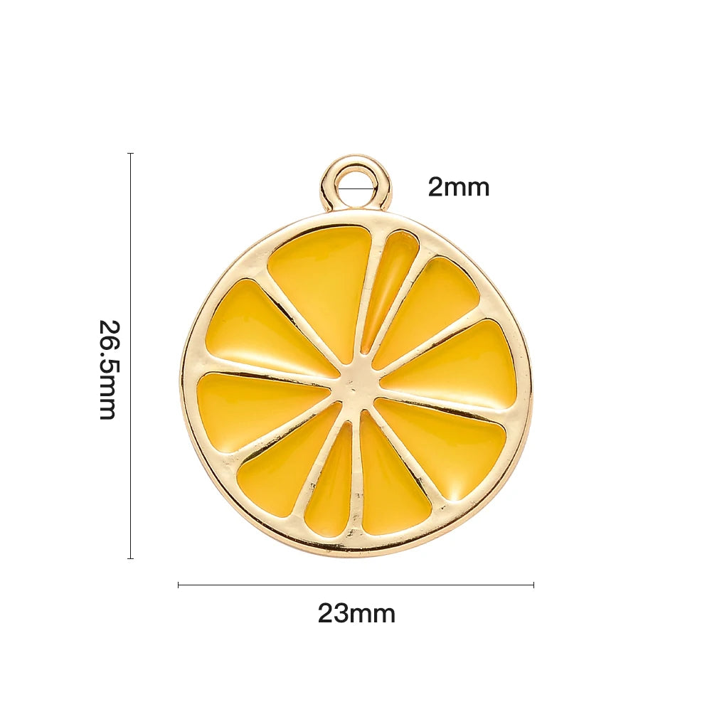 PandaHall 10Pcs Fruit Alloy Pendants Lemon Slices Charms For Key Chain Earrings Jewelry DIY Making 26.5x23x1.6mm, Hole: 2mm Qme