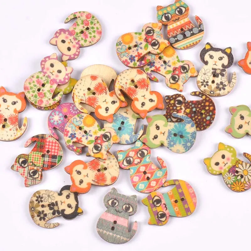 2 Hole Vintage Mixed Cartoon Painting Wooden Buttons For Clothes Sewing Crafts Scrapbooking DIY Kid Apparel Supplies 25pcs m1893 Qme 1