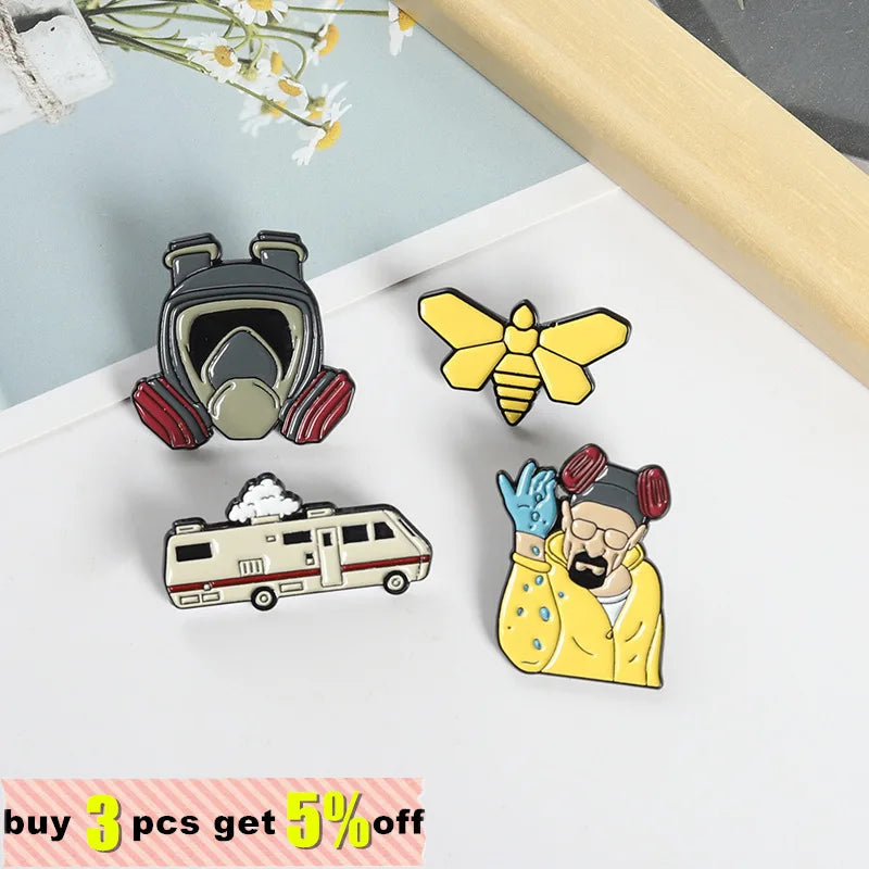 Breaking Bad Enamel Pins Wholesale Butterfly Car TV Series Lapel Pin Cartoon Shirt Brooches Badge Jewelry Gift for Fans Friends Qme