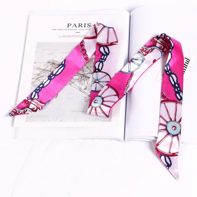 Print Flower Small Scarf Women Handle Bag Ribbons Fashion Head Long Qme SJ-S23