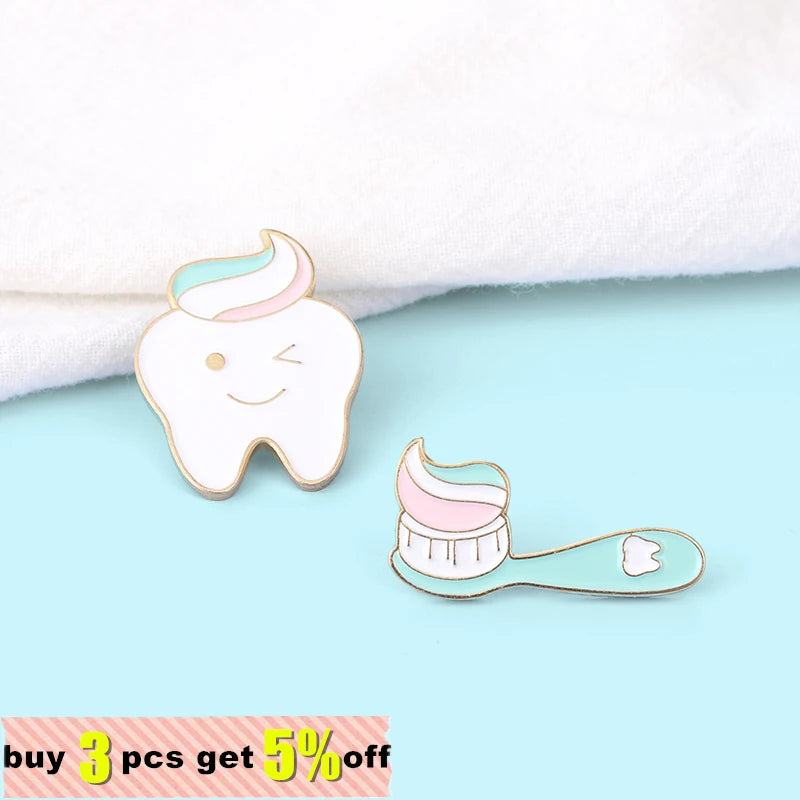 Tooth and Brush Custom Lapel Enamel Pin Dental Badges Medical Brooches Cute Sweet Teeth Jewelry Gift for Nurse Dentist Wholesale Qme