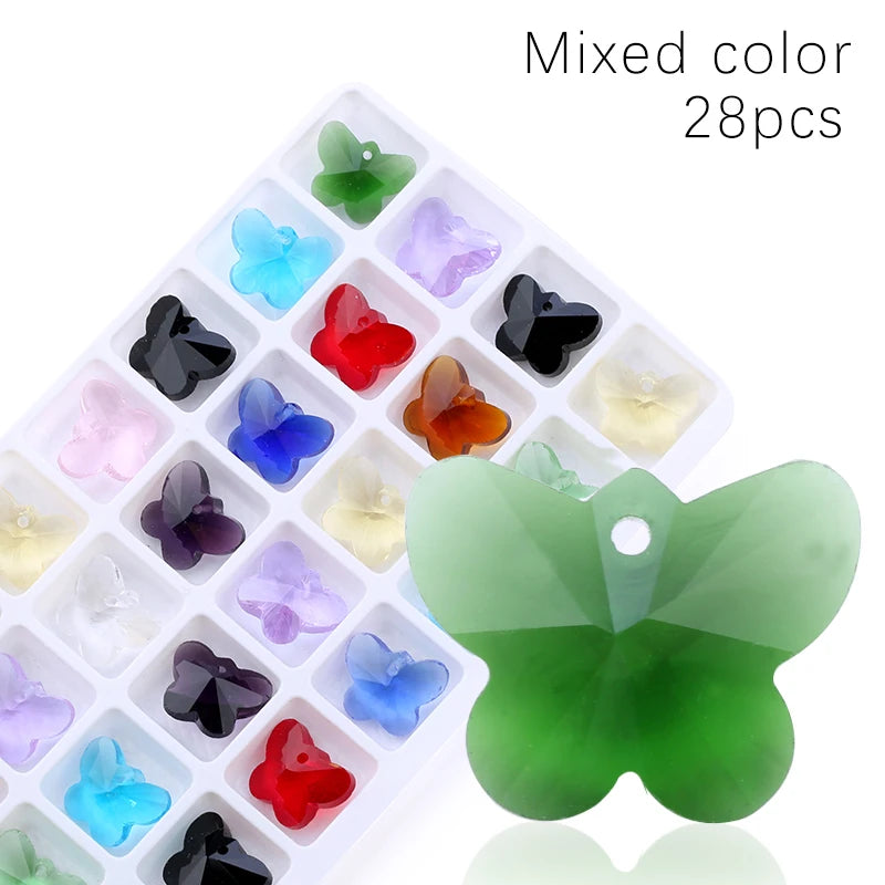 14mm Mixed Color Heart Shape Pendant Glass Beads Gems Starfish butterfly charms for Women Jewelry Making Earring Necklace DIY Qme Butterfly Mix 28pcs