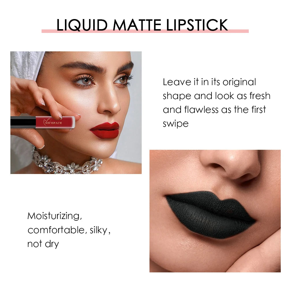 NICEFACE Hot Color Lip Gloss Waterproof Matt Lipgloss Lasting Nude Liquid Lipstick Cosmetic Sexy Women Lip Tint Makeup Lip Stain Qme