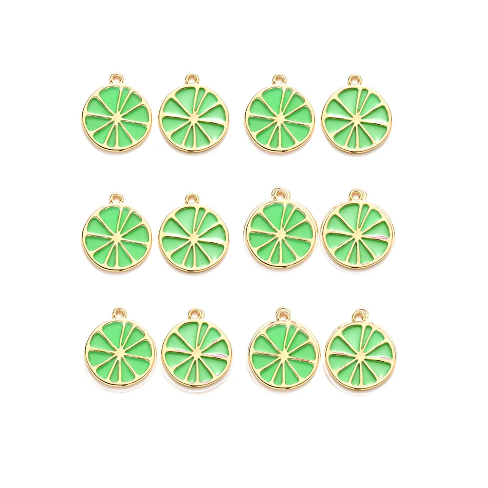 PandaHall 10Pcs Fruit Alloy Pendants Lemon Slices Charms For Key Chain Earrings Jewelry DIY Making 26.5x23x1.6mm, Hole: 2mm Qme Green