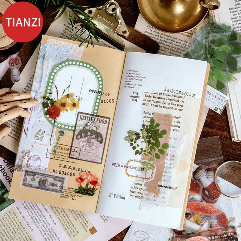 40Pcs/pack Plant Flower Mushroom Ginkgo PET Deco Diary Stickers Scrapbooking Planner INS Decorative Stationery Sticker Qme