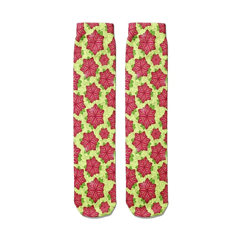 Women Nylon Long Socks 3D Print Cartoon Harajuku Heart Funny Tube Red Qme style6 One Size China Mainland